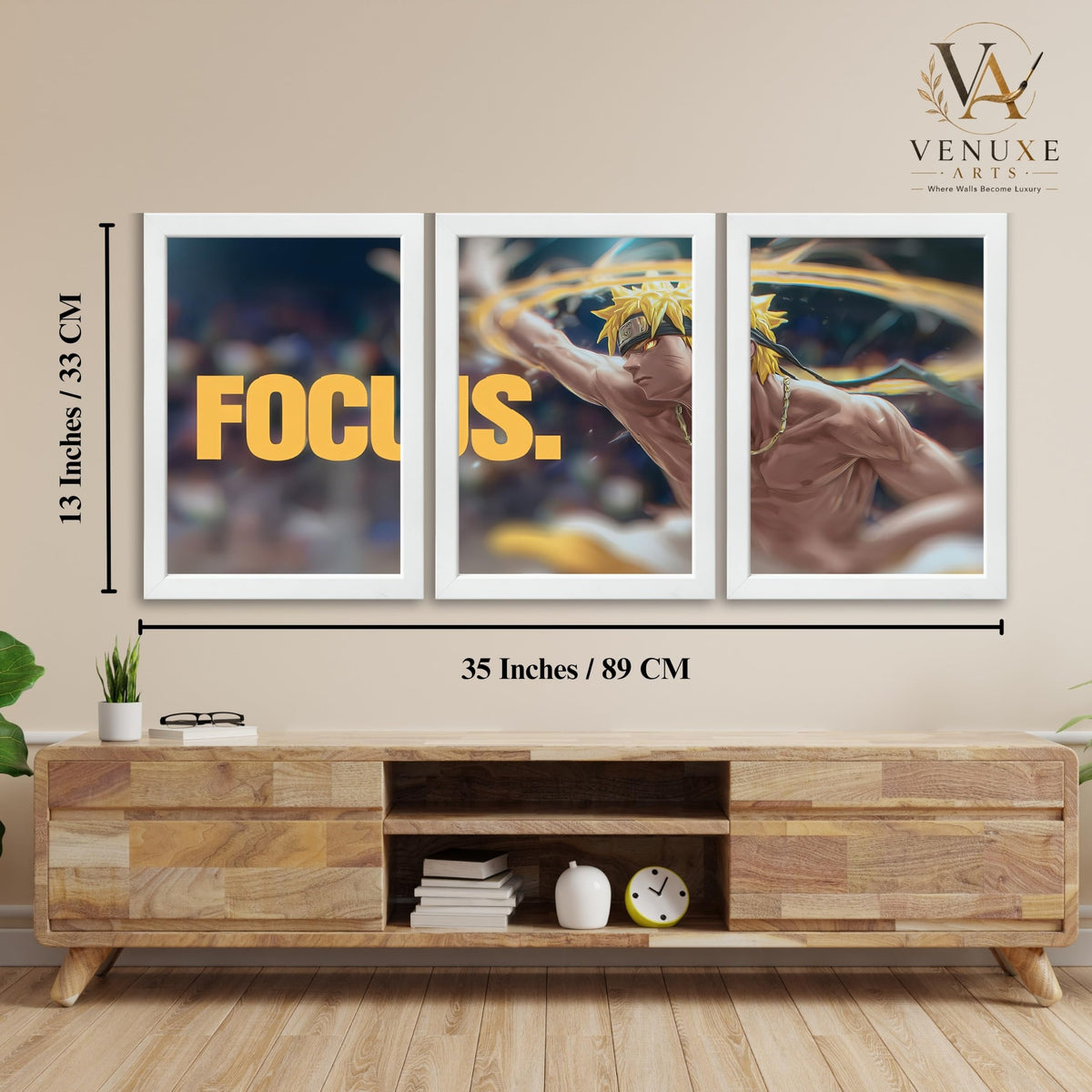 VENUXE ARTS Set Of 3 Anime Characters Wall Framed |Anime Characters Framed Poster for Living Room Bedroom Gaming Room Studio Wall Decor
