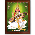 CRAFT QUEST Saraswati Devi Goddess Saraswathi Maa Wall Painting Sparkle Coated Framed Home Décor