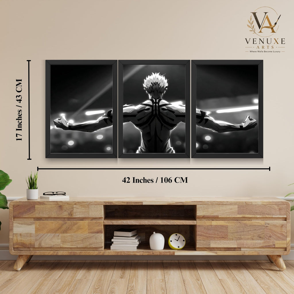 VENUXE ARTS Set Of 3 Anime Characters Wall Framed |Anime Characters Framed Poster for Living Room Bedroom Gaming Room Studio Wall Decor