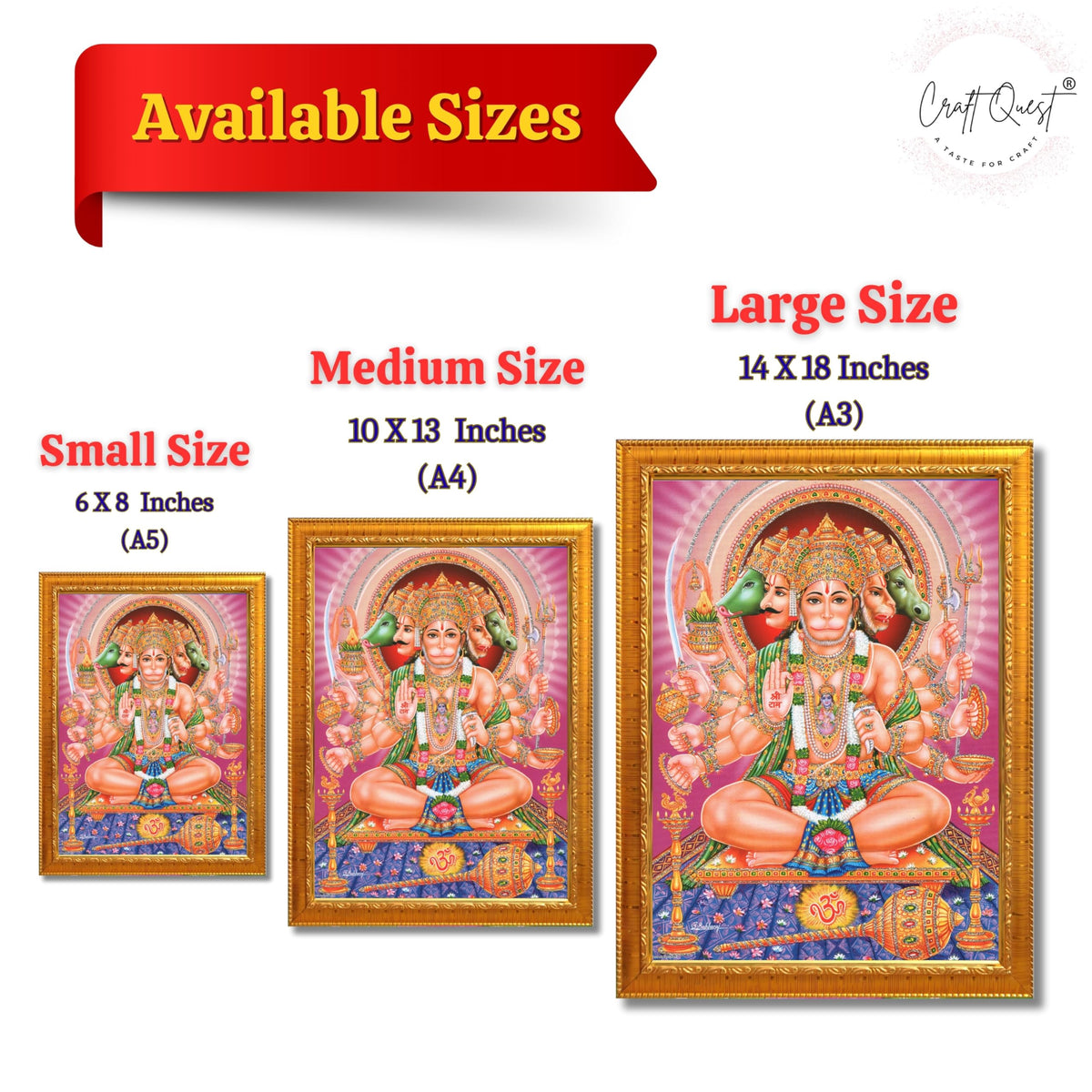 CRAFT QUEST Panchmukhi Hanuman JI | Bajrangbali Religious Photo frame Decorative Item Synthetic frame