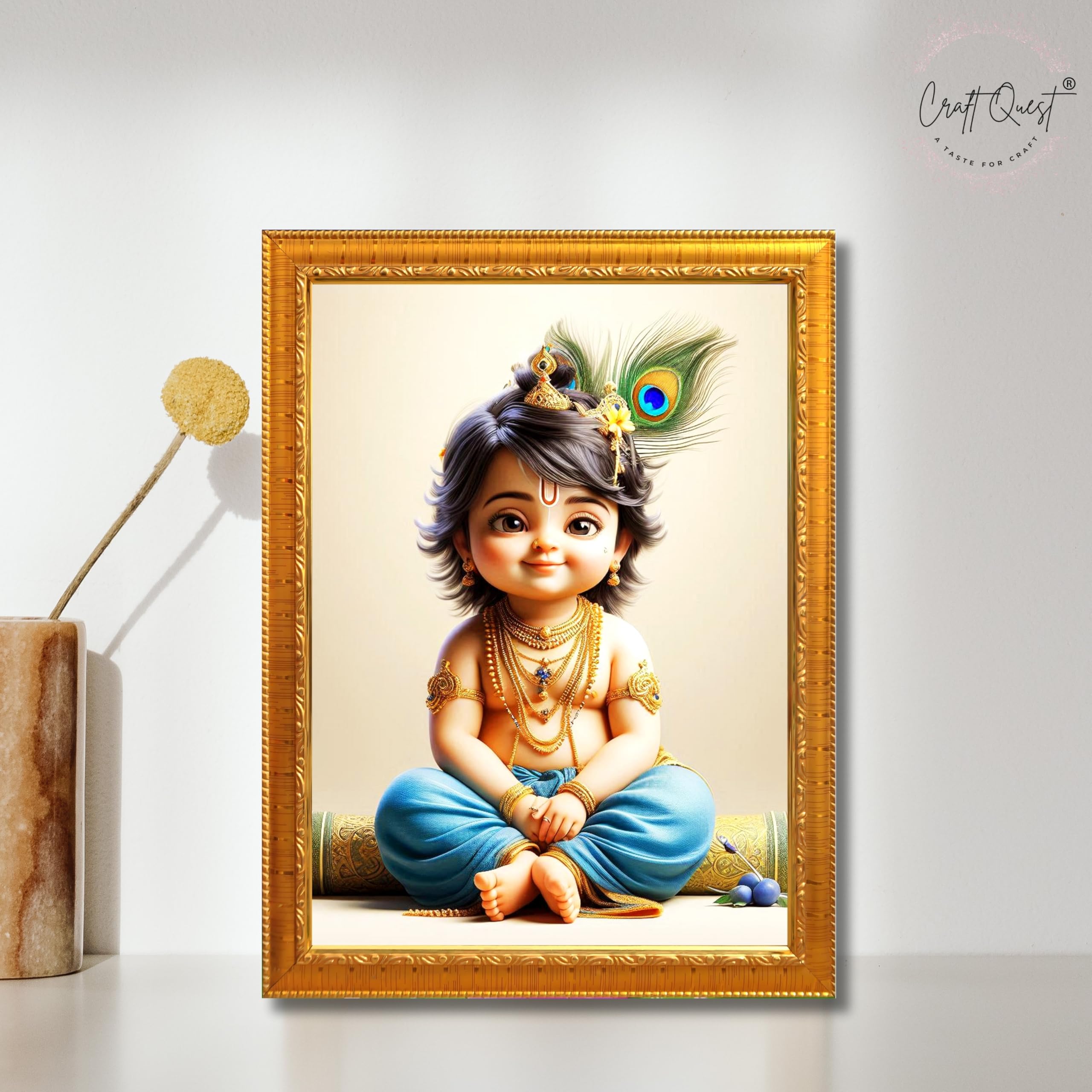 CRAFT QUEST Bal Gopal Painting | Krishna Photo Frames for Walls, Home, Bedroom, Living Room and Home Decor Item