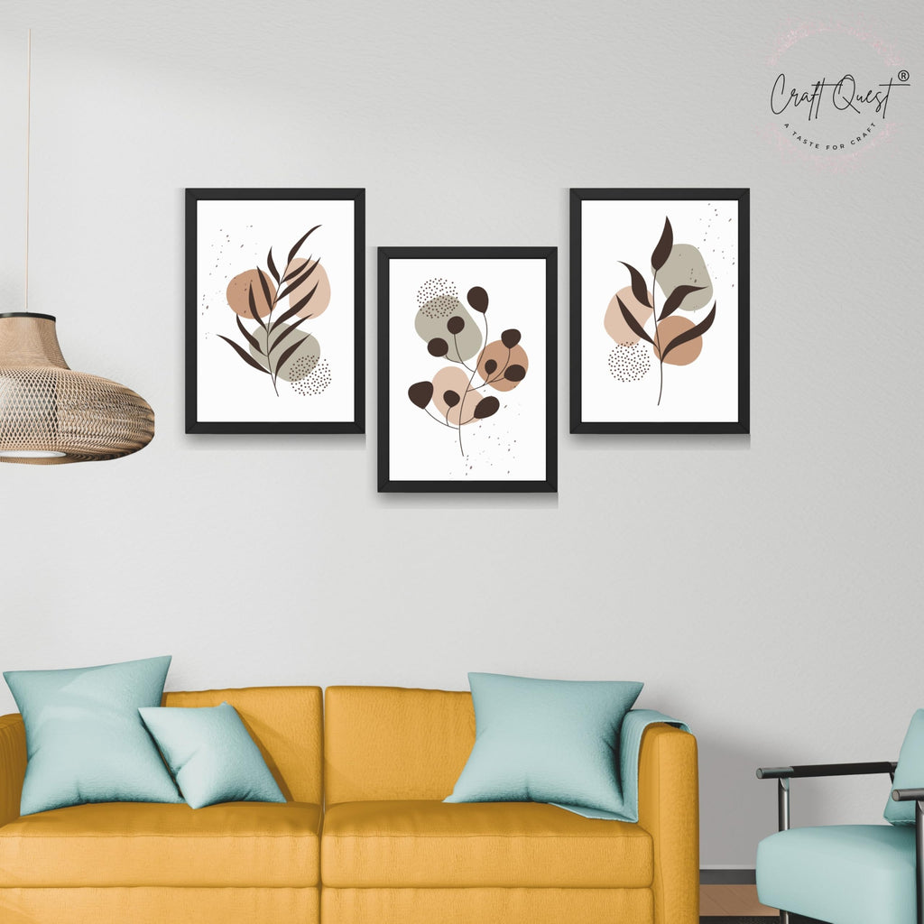 CRAFT QUEST Wall Art Decor Paintings | Set of 3 BOHO Wall Art Frames for Home Decoratio | Ideal for Living Room, Office & Bedroom