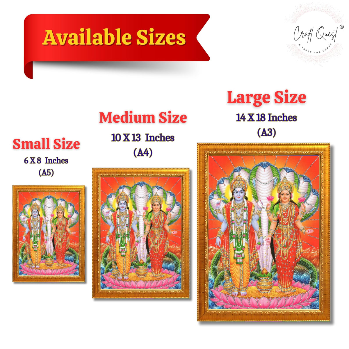 CRAFT QUEST Lord Vishnu Lakshmi Devi Laxmi Narayan Ji Wall Painting Framed Home Décor