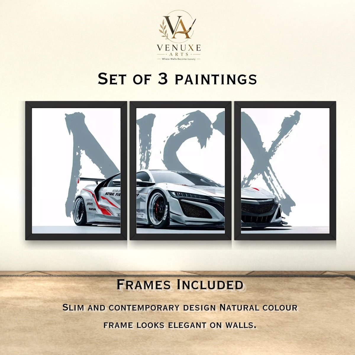 VENUXE ARTS Set Of 3 Big Sports Cars Framed Posters Gift Items for Boys Room Wall Decoration Bedroom Living Room Office Studio Décor | Car Poster Frame for Wall Décor