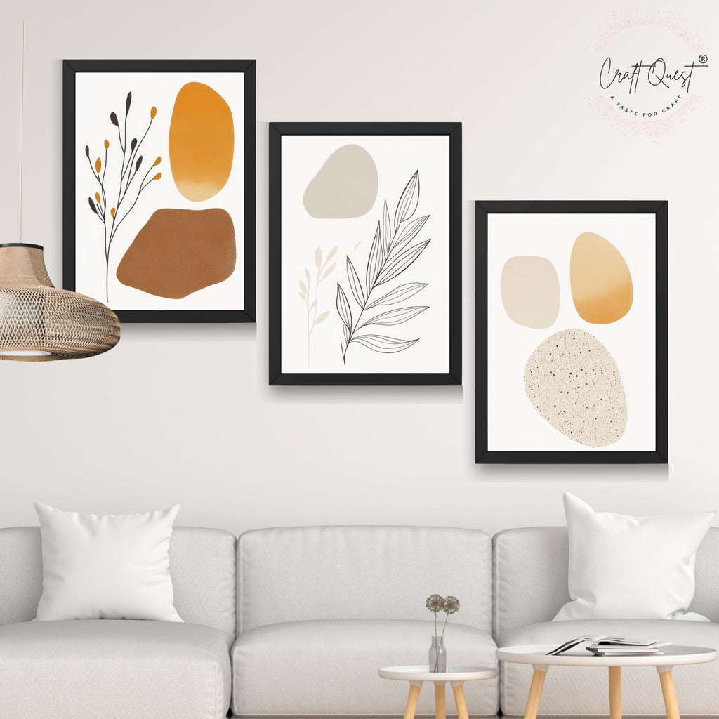CRAFT QUEST SET OF 3 Organic Abstract Modern Wall Art | Set of 3 Frames for Home Decoration | Ideal for Living Room, Bedroom & Offices