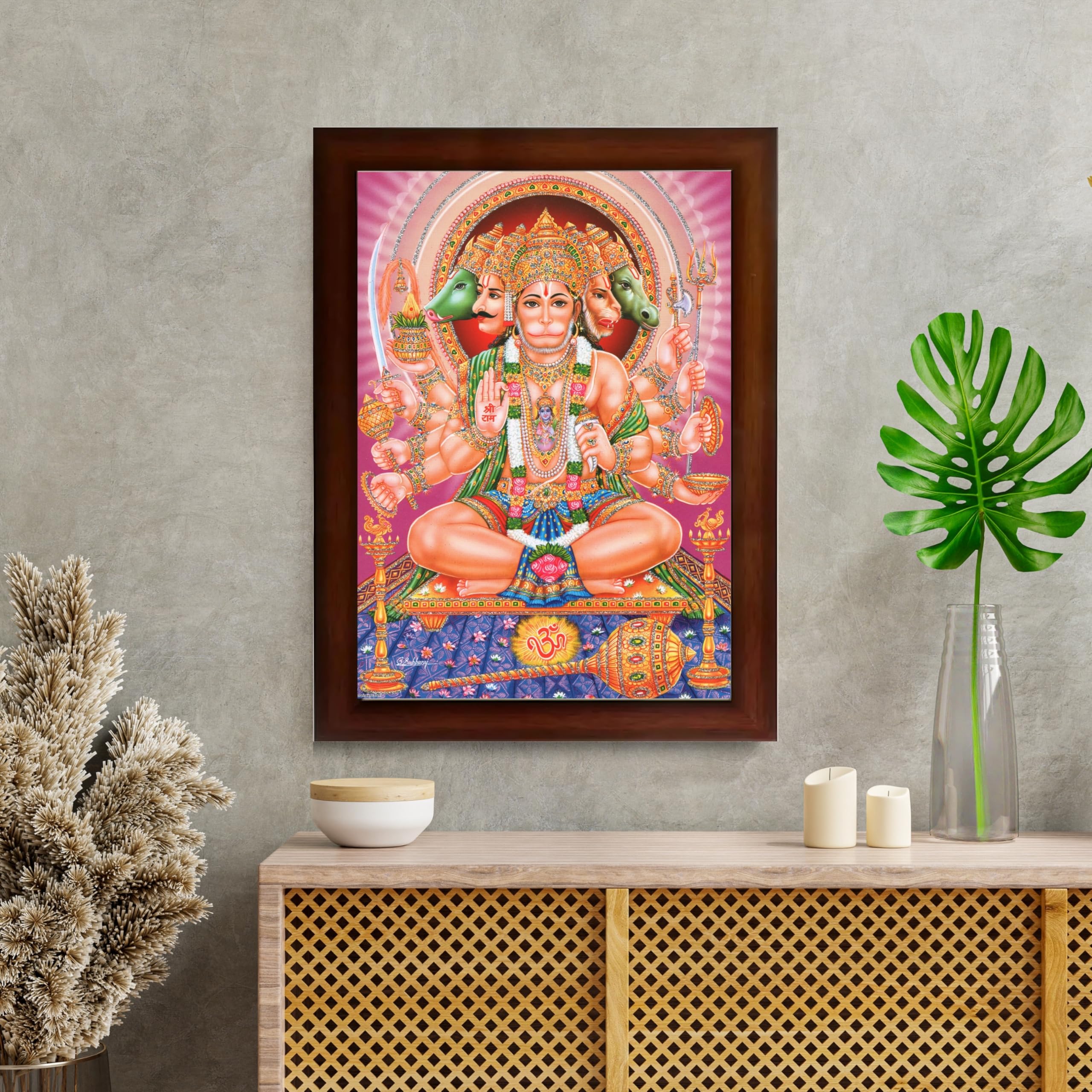 CRAFT QUEST Panchmukhi Hanuman JI | Bajrangbali Religious Photo frame Decorative Item Synthetic frame