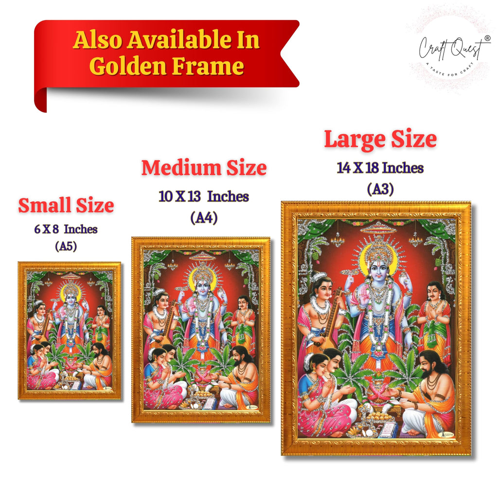 CRAFT QUEST Lord Satyanarayana Swamy | Bhagwan Satyanarayan Wall Painting Religious Wood Photo Frame with Acrylic glass