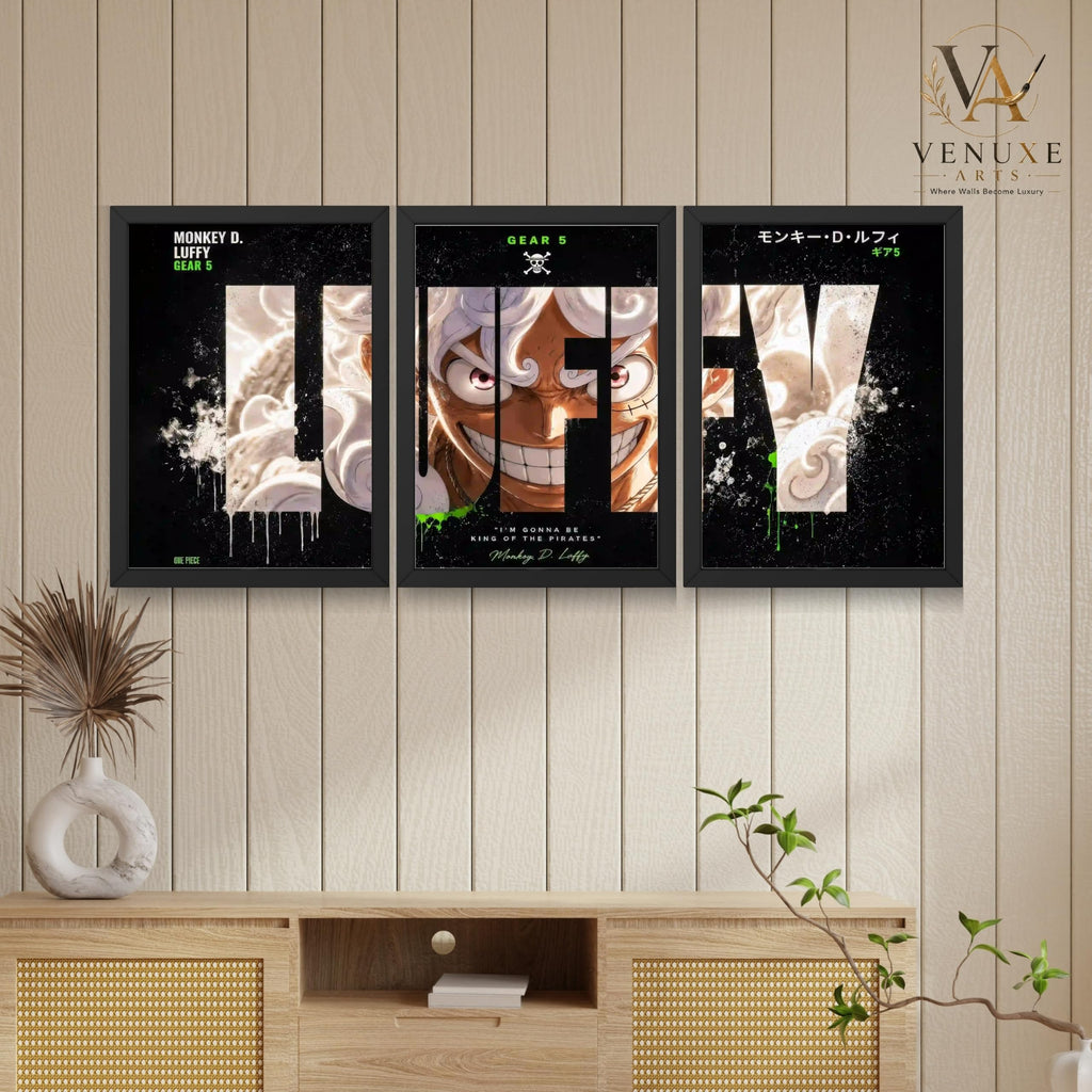 VENUXE ARTS Set Of 3 Anime Characters Wall Framed |Anime Characters Framed Poster for Living Room Bedroom Gaming Room Studio Wall Decor