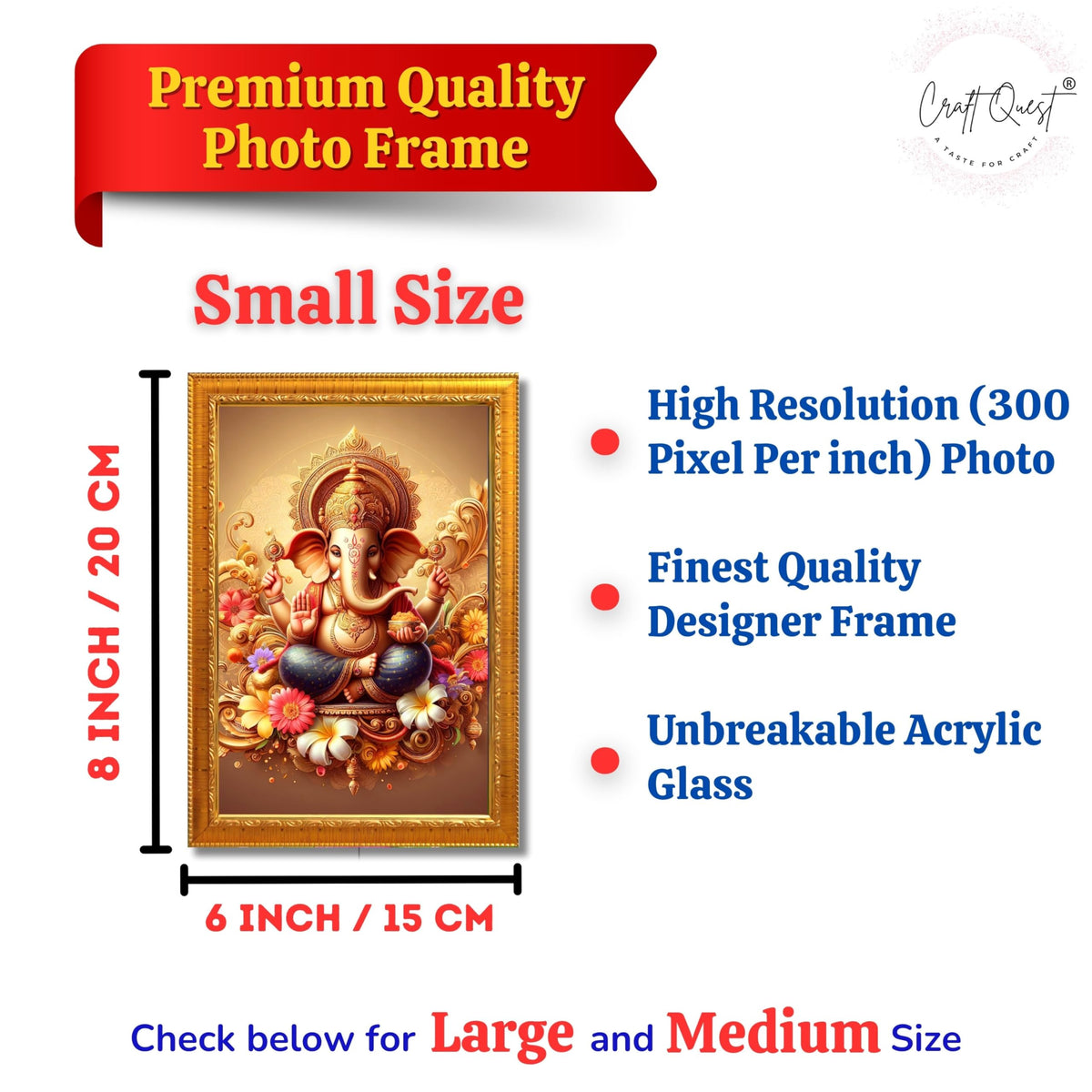 CRAFT QUEST Ganesh Ganesha Art Framed Painting Ready to Hang and Wall Home Decor