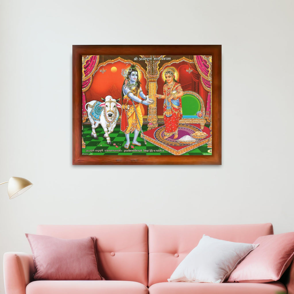 CRAFT QUEST Shiva & Maa Annapurna devi sitting on throne photo frame with Acrylic Glass for Kitchen Worship