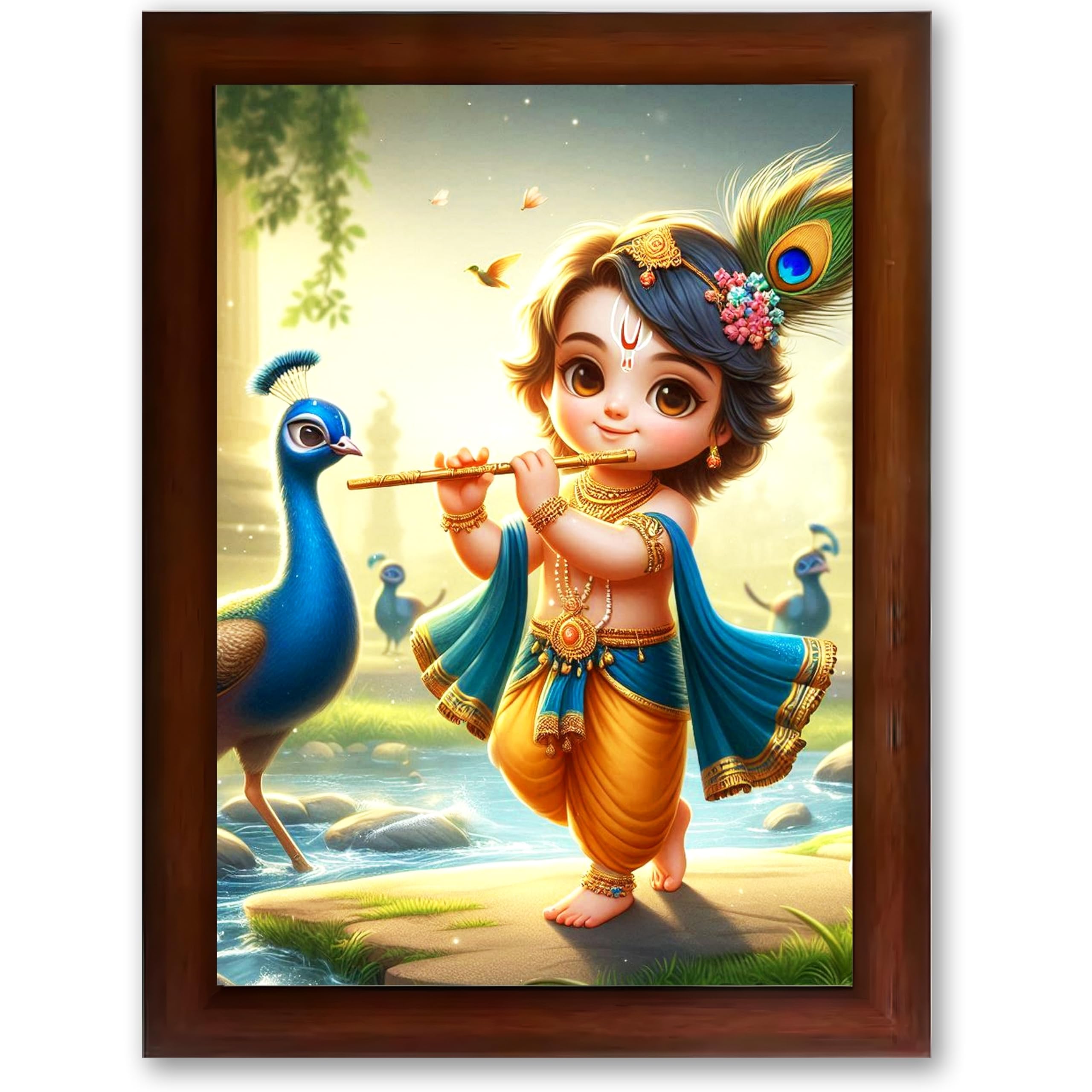 CRAFT QUEST Bal Gopal Makhan Chor Wall Photo Frame | Hindu God Kanha Devotional Home Decor | Pooja Room, Living Room, Gift Item