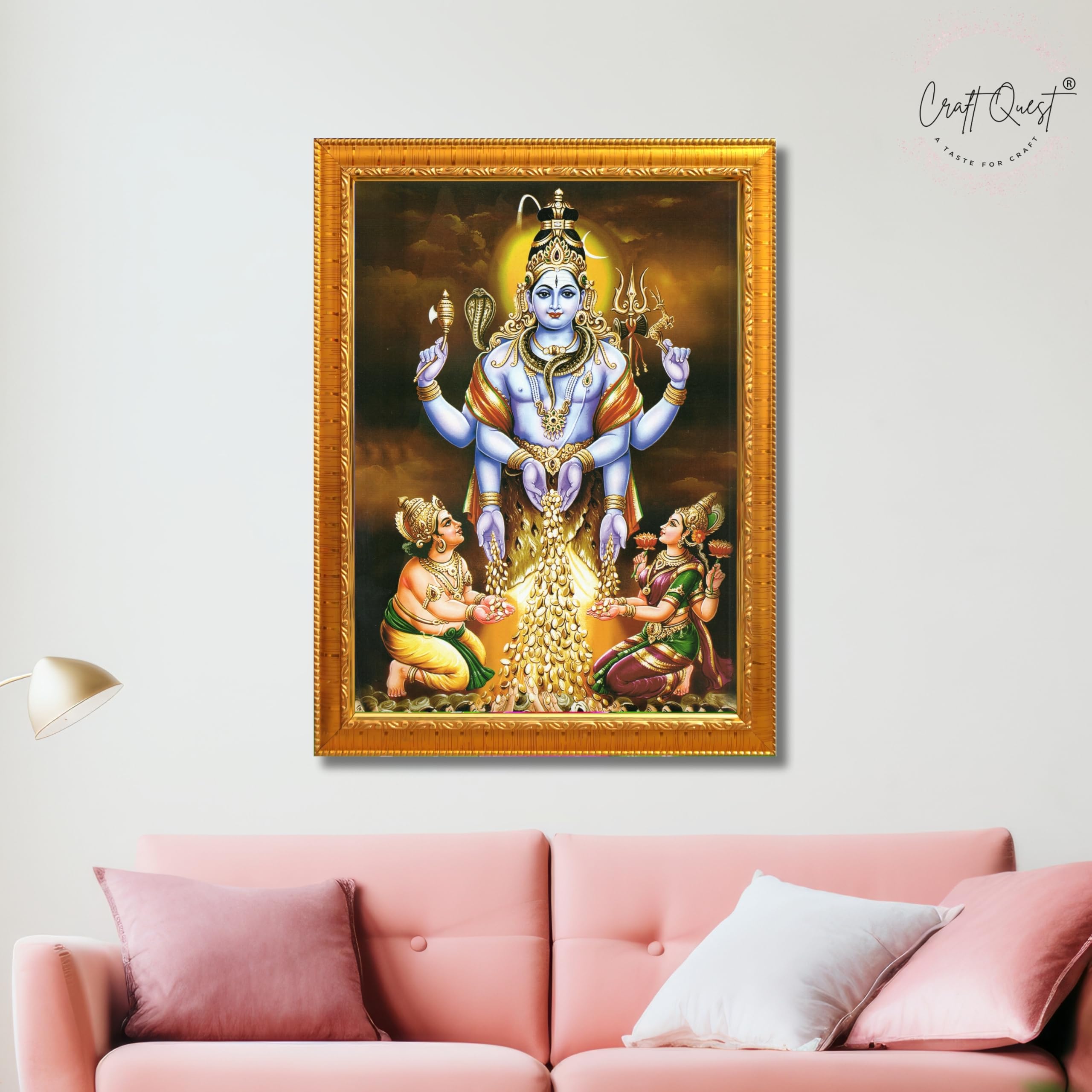 CRAFT QUEST Swarnakarshana Bhairava Swamy With Lakshmi Devi and Kuber Bhagwan Wall Photo Frame | South God Frame for Home, Office, Temple & Gifting