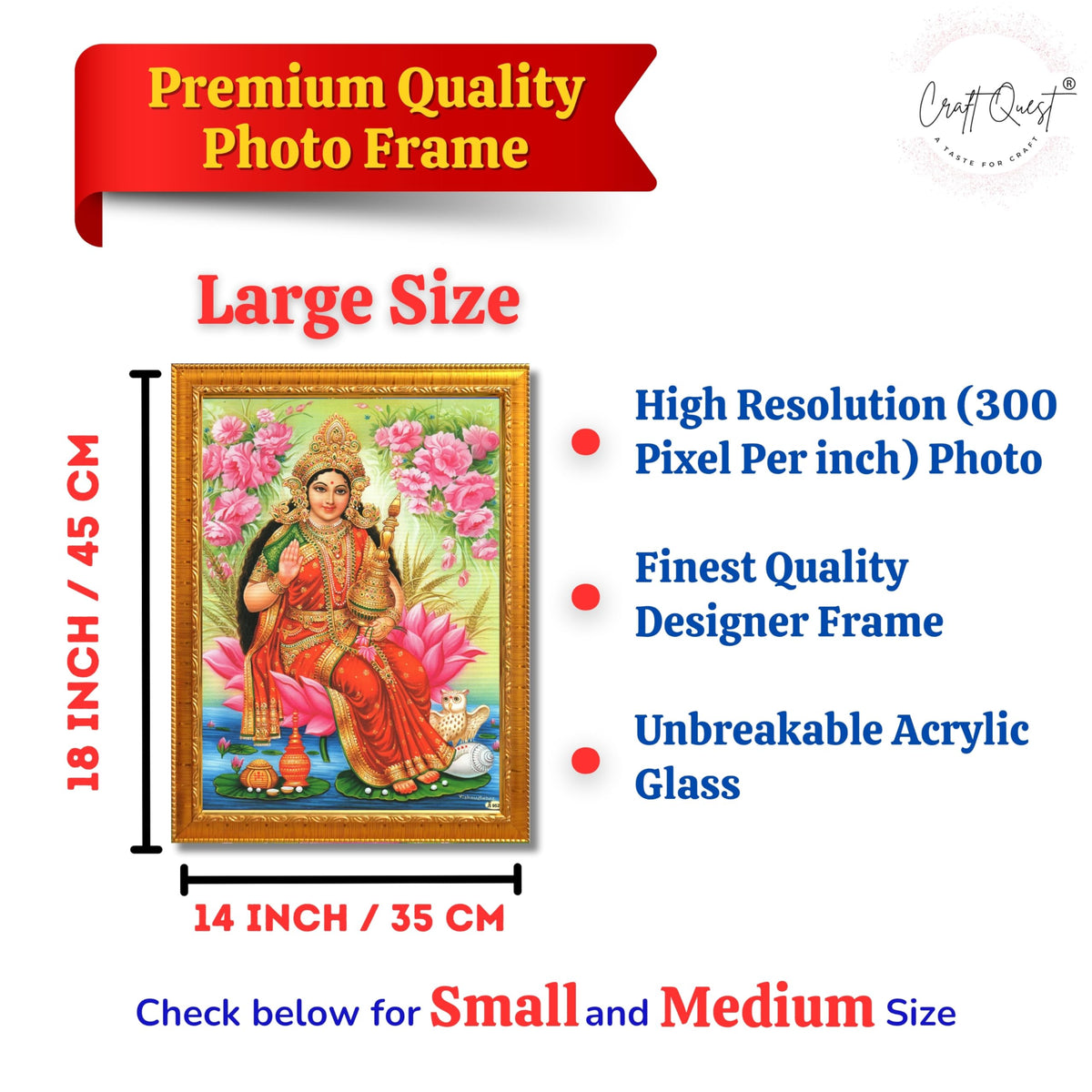 CRAFT QUEST Goddess Lakshmi Devi Dhana Vaibhav Laxmi Maa Wall Painting Framed Home Decor