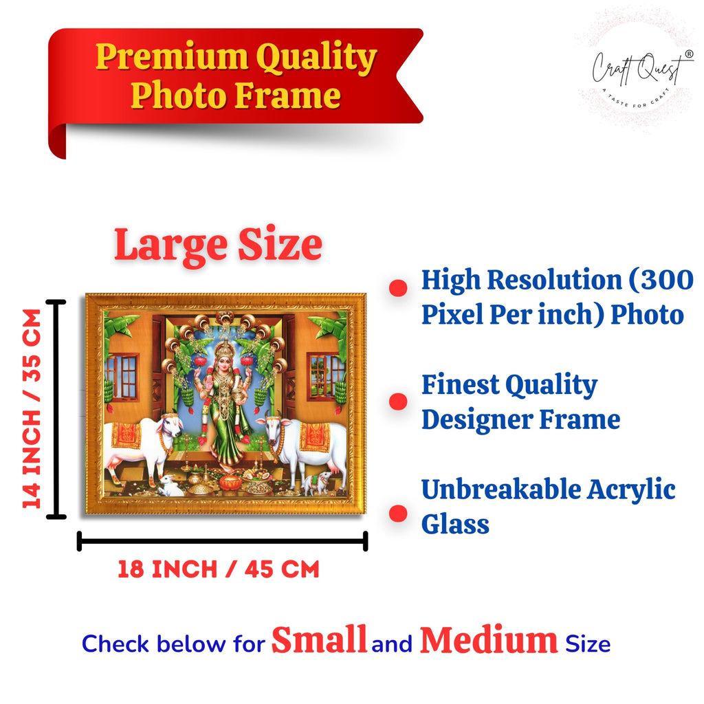 CRAFT QUEST Goddess Lakshmi Mata Wall Painting Photo Framed | Acrylic Glass, Lightweight | Ideal for Home, Office, Temple & Puja Room, Wall Decor