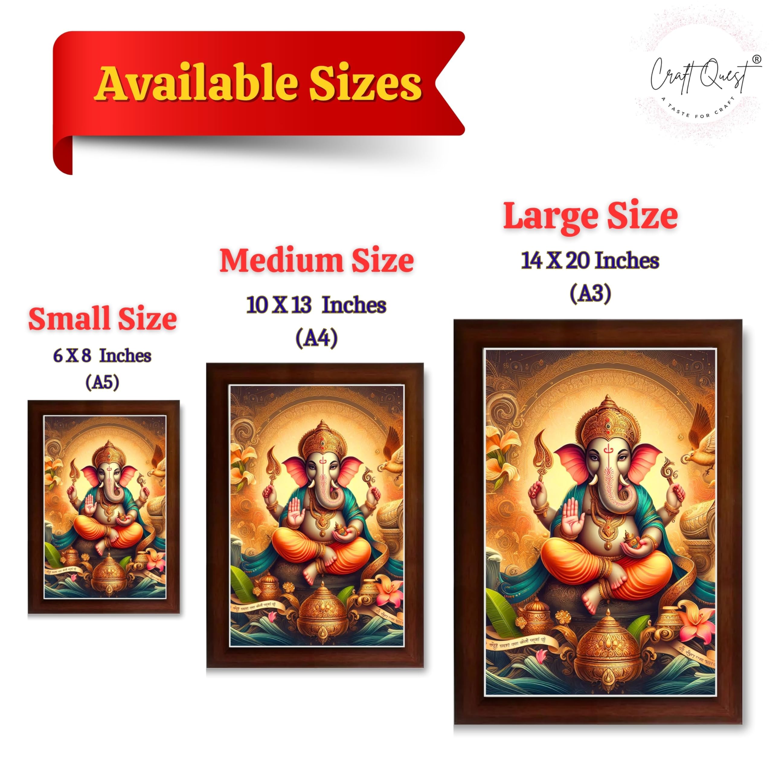 CRAFT QUEST Lord Ganesha Ganesh Ganpati Ganapathi Hanging Wall Painting Framed Home Decor