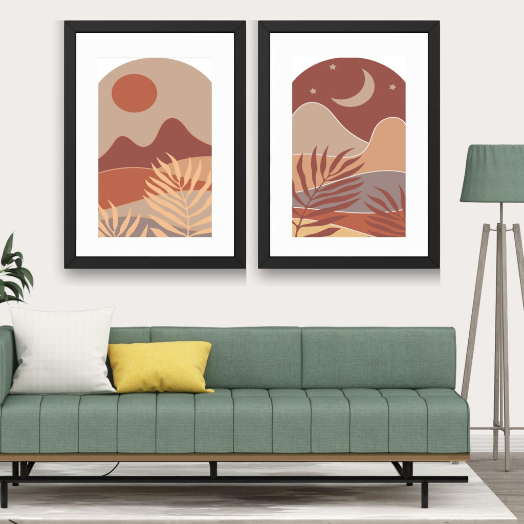 CRAFT QUEST Wall Art Decor Paintings | Set of 2 BOHO Wall Art Frames for Home Decoration | Ideal for Living Room, Bedroom & Office