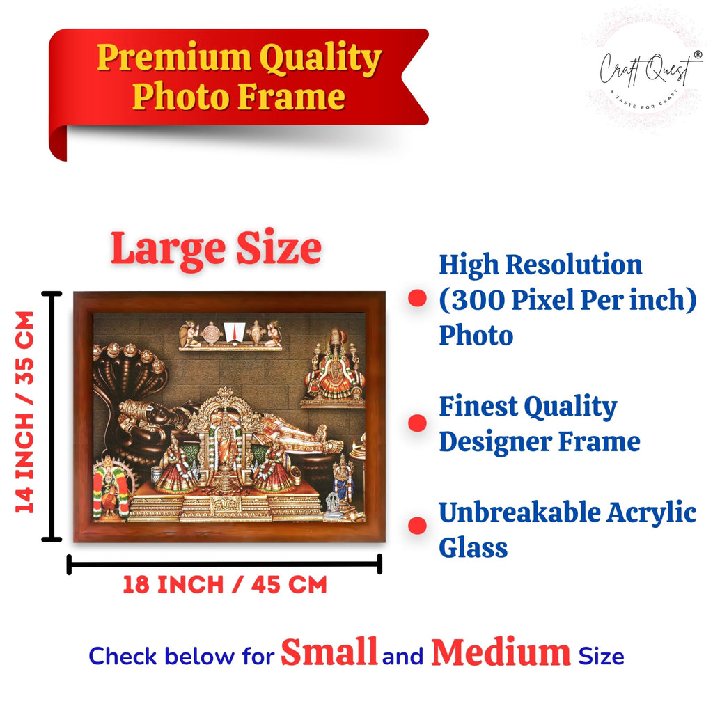CRAFT QUEST Srirangam Ranganatha Swamy Ranganathar Perumal Wall Painting Framed | South God Picture Frame for Home, Office, Temple & Gifting