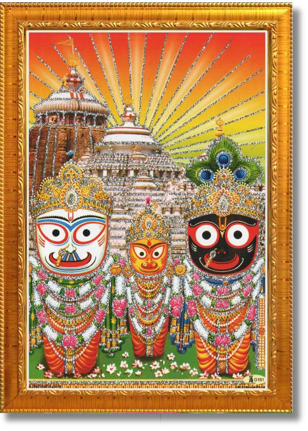 CRAFT QUEST Puri Jagannath Subhadra Balabhadra Balaram Wall Painting Framed Home Decor (Wood,Matte,Gold,Small Size,6 x 8 Inch)