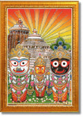 CRAFT QUEST Puri Jagannath Subhadra Balabhadra Balaram Wall Painting Framed Home Decor (Wood,Matte,Gold,Small Size,6 x 8 Inch)