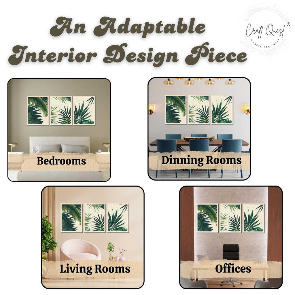 CRAFT QUEST Nature Inspired Exotic Leaves Modern Wall Art | Set of 3 Frames for Home Decoration | Ideal for Living Room, Bedroom & Offices