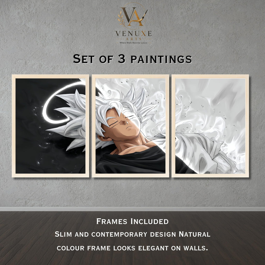 VENUXE ARTS Set Of 3 Anime Characters Wall Framed |Anime Characters Framed Poster for Living Room Bedroom Gaming Room Studio Wall Decor