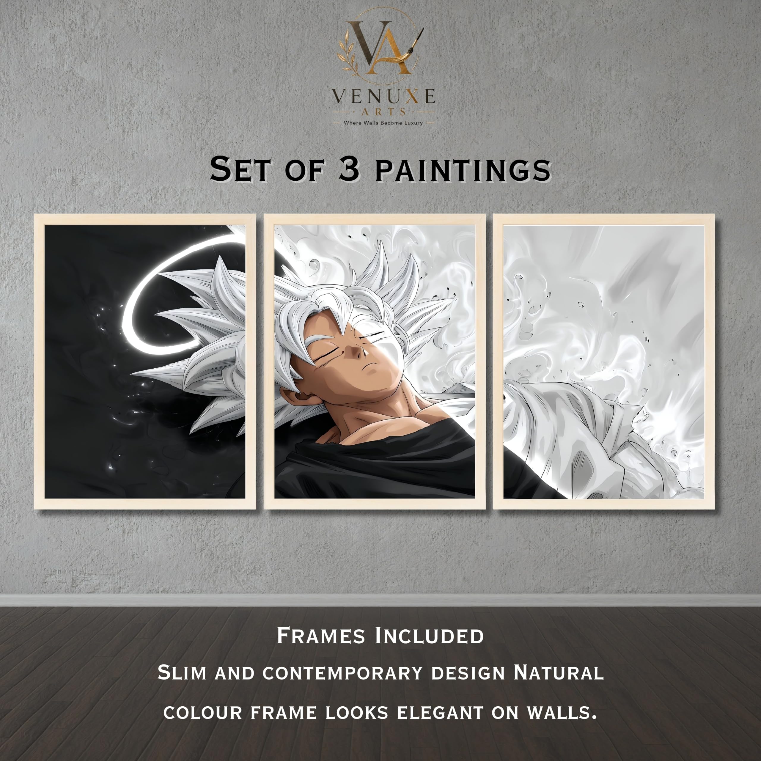 VENUXE ARTS Set Of 3 Anime Characters Wall Framed |Anime Characters Framed Poster for Living Room Bedroom Gaming Room Studio Wall Decor
