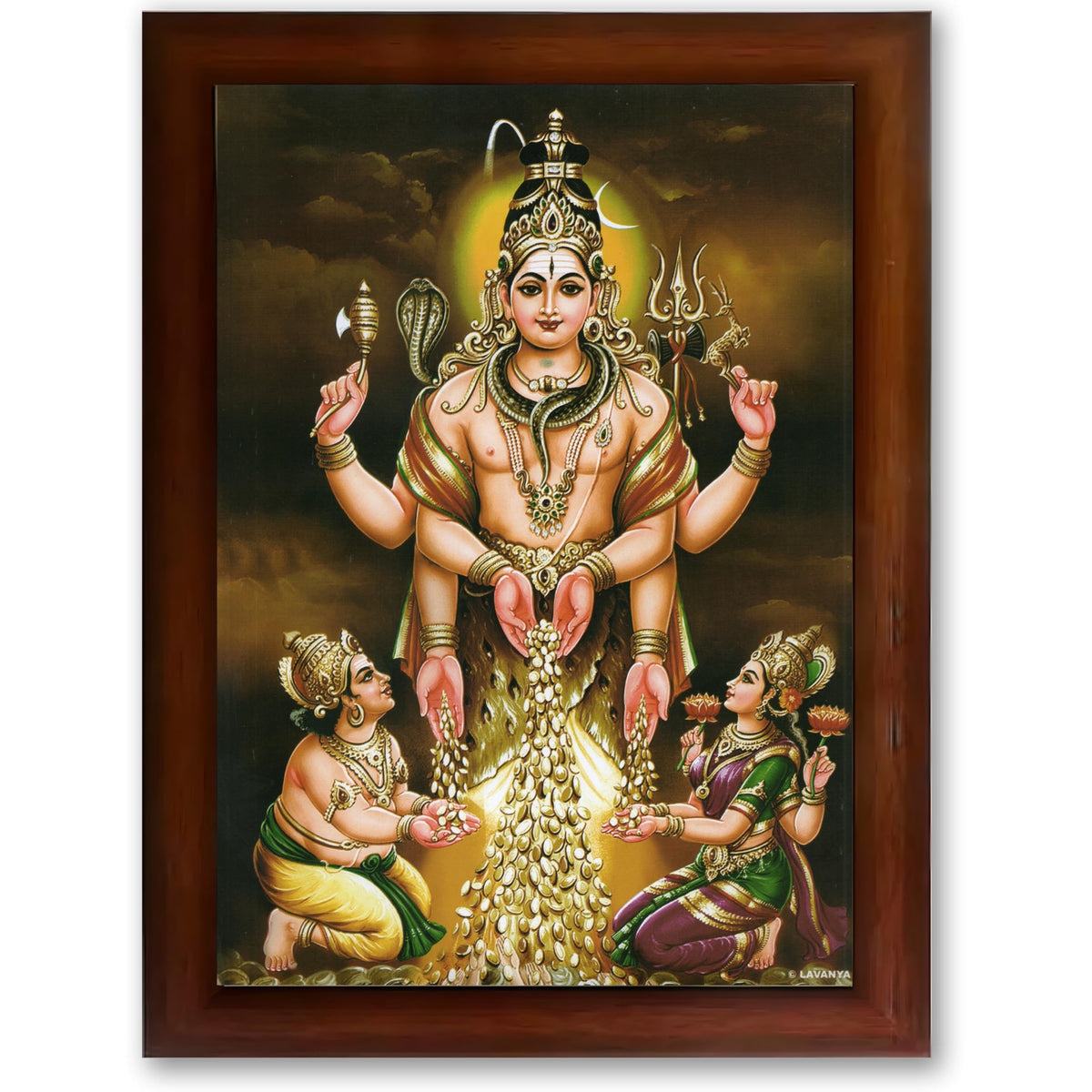 CRAFT QUEST Swarnakarshana Bhairava Swamy With Lakshmi Devi and Kuber Bhagwan Wall Photo Frame | South God Picture Frame for Home, Office, Temple & Gifting