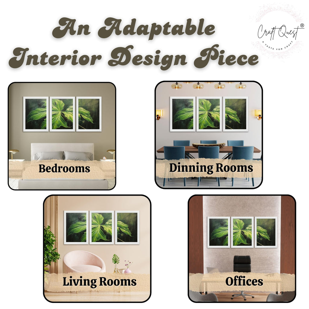 CRAFT QUEST Nature Inspired Painting Of Plant With Green Leaves Wall Art | Set of 3 Frames for Home Decoration | Ideal for Living Room, Bedroom & Offices