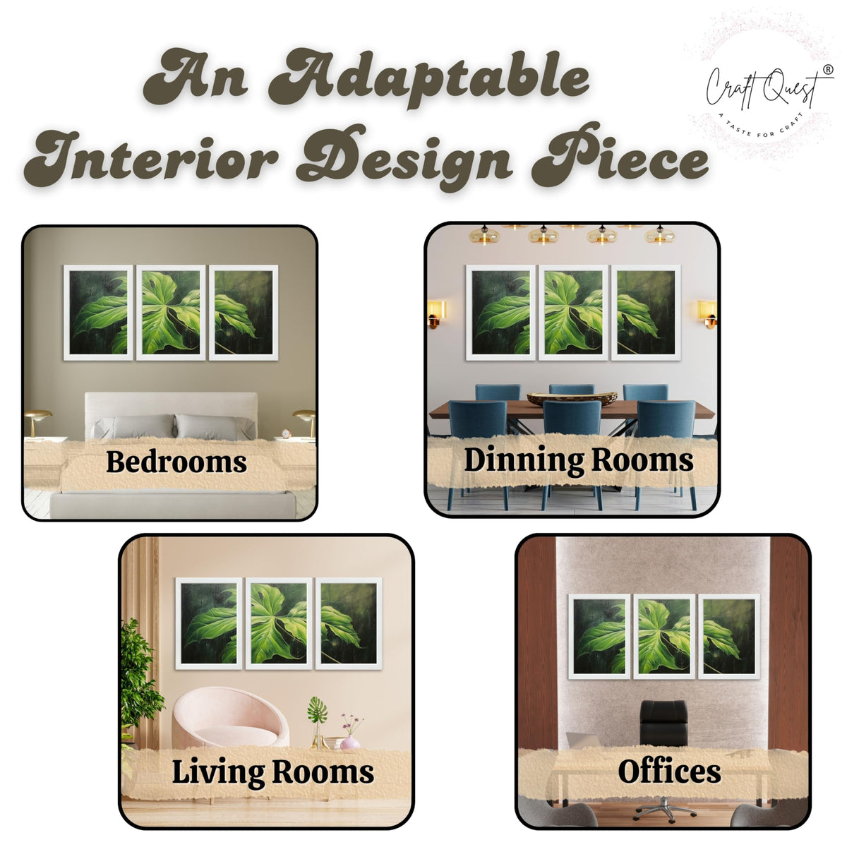 CRAFT QUEST Nature Inspired Painting Of Plant With Green Leaves Wall Art | Set of 3 Frames for Home Decoration | Ideal for Living Room, Bedroom & Offices