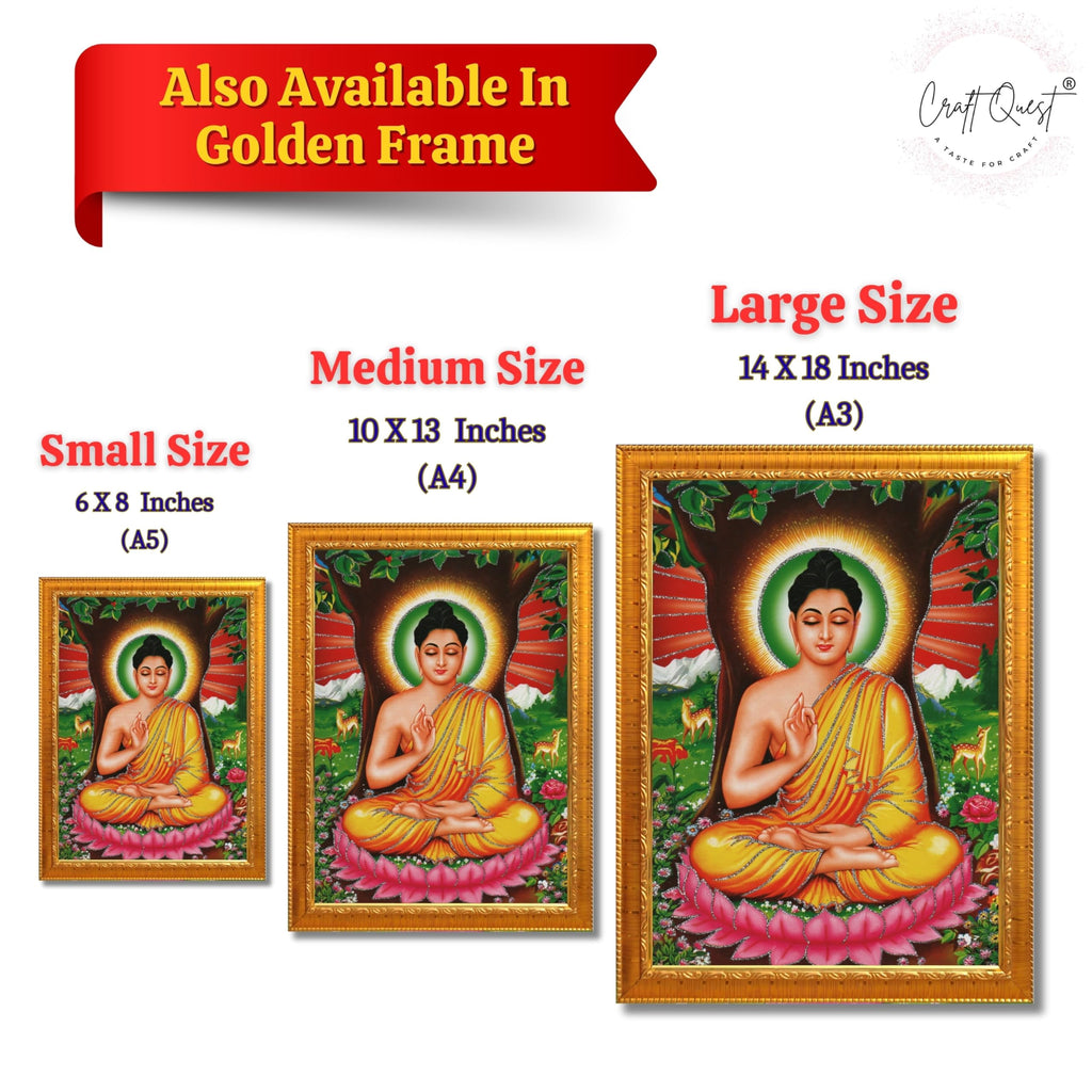 CRAFT QUEST Lord Buddha Photo Frame | Premium HD Spiritual Wall Frame | Peaceful Gautam Buddha Picture for Home Decor, Meditation