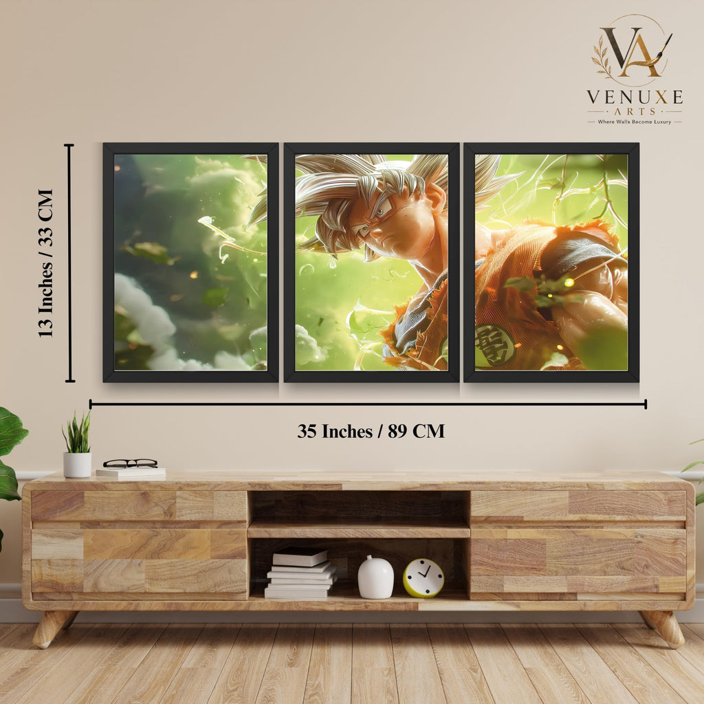 VENUXE ARTS Set Of 3 Anime Characters Wall Framed |Anime Characters Framed Poster for Living Room Bedroom Gaming Room Studio Wall Decor