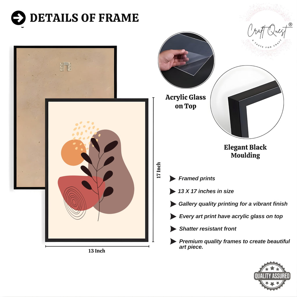 CRAFT QUEST Wall Art Decor Paintings | Set of 3 BOHO Wall Art Frames for Home Decoratio | Ideal for Living Room, Office & Bedrooms
