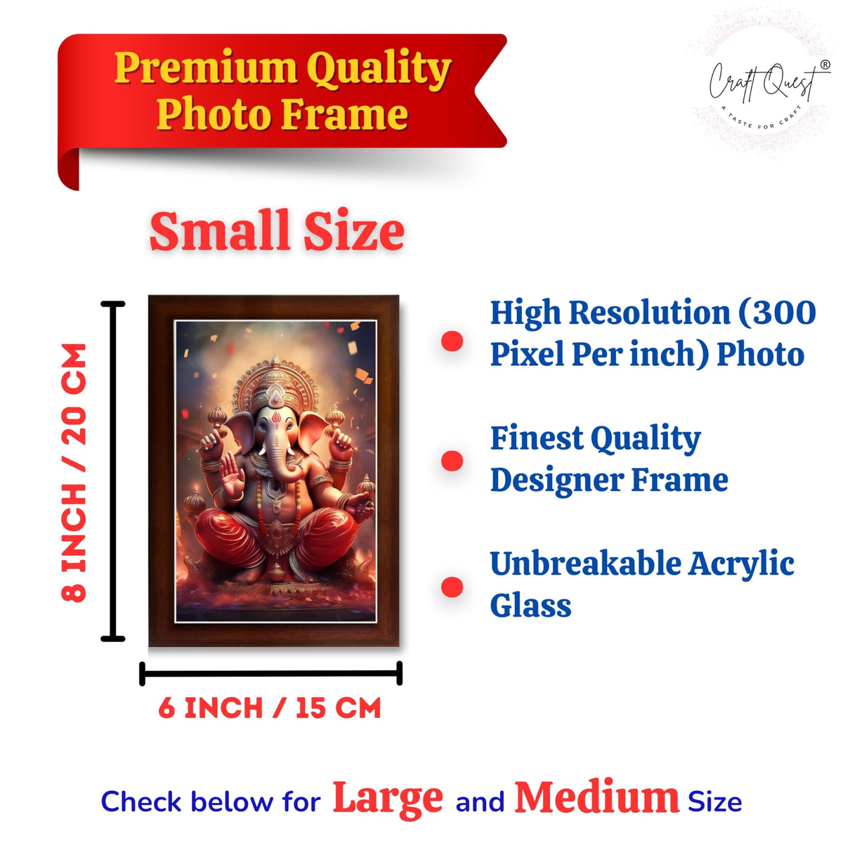 CRAFT QUEST Lord Ganesha Ji Laminated God Photo Frame Wall Decor Mandir Pooja Poster Religious Painting Divine Hindu Temple Decoration Spiritual Blessings Home Office Gift