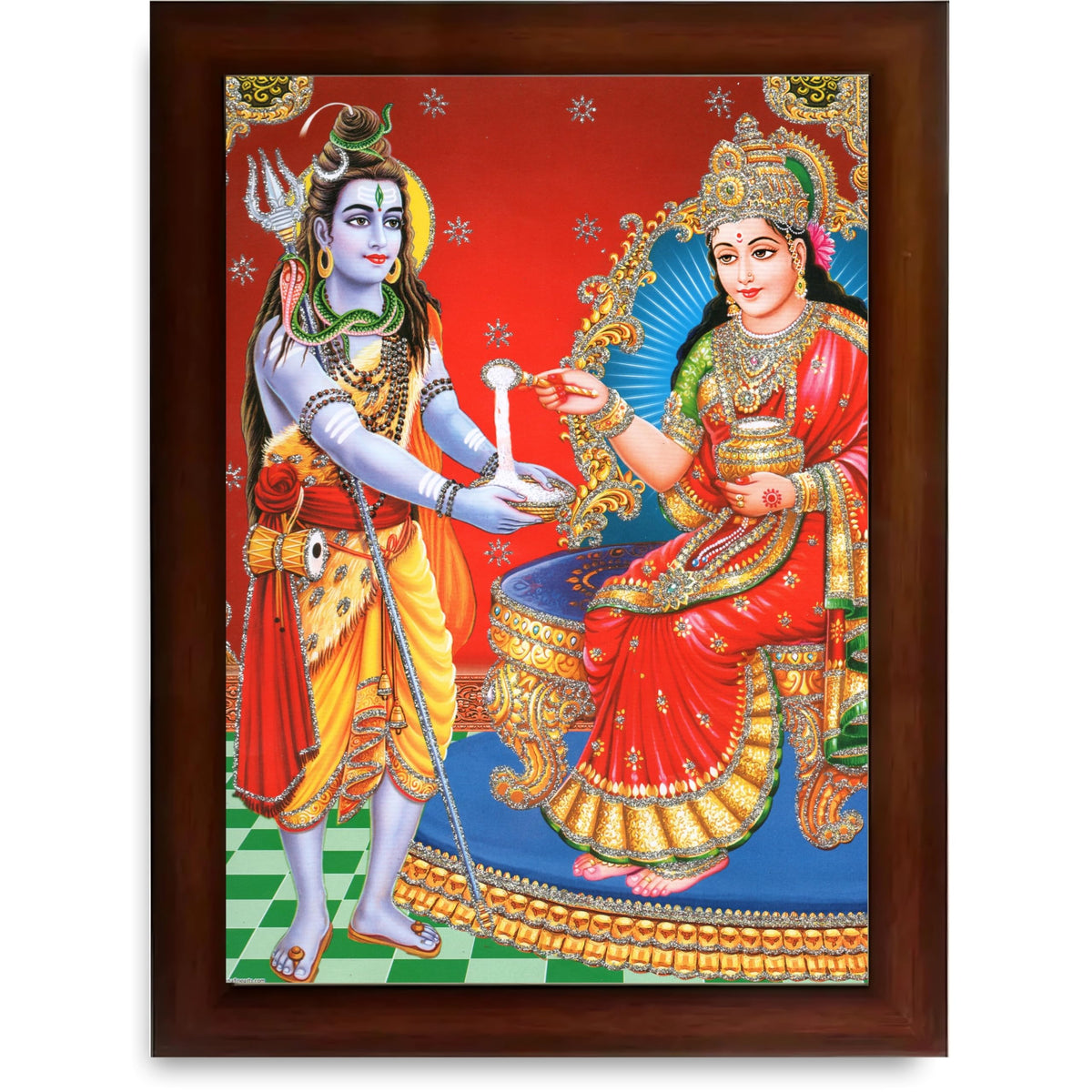 CRAFT QUEST Shiva & Maa Annapurna devi sitting on throne photo frame with Acrylic Glass for Kitchen, Restraunt