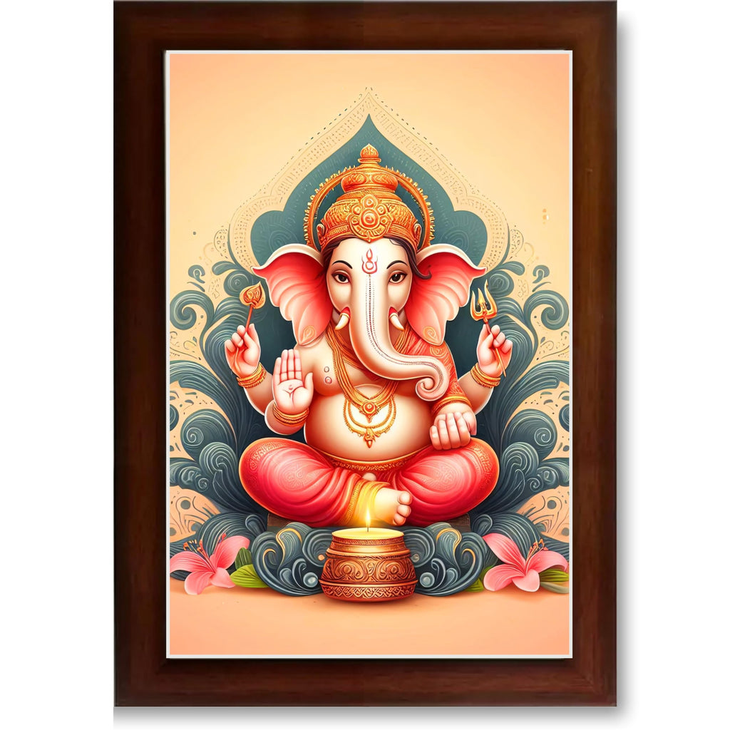 CRAFT QUEST Ganesh Ganpati Ganesha Art Framed Painting Ready to Hang and Wall Decor