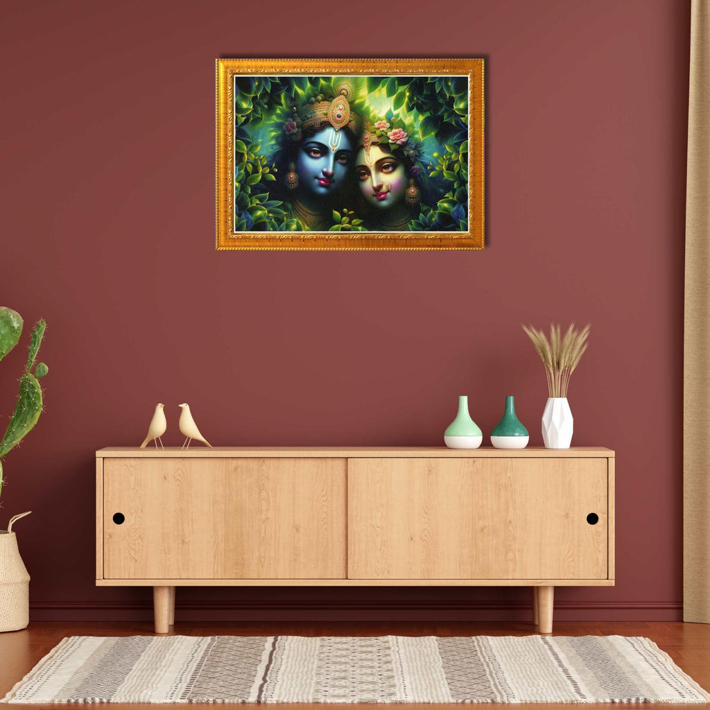 CRAFT QUEST Radha Krishna Art Photo Framed Painting for Home and Bedroom Wall Decoration of Size 14X10 Inches with Frame And Acrylic Glass RK213