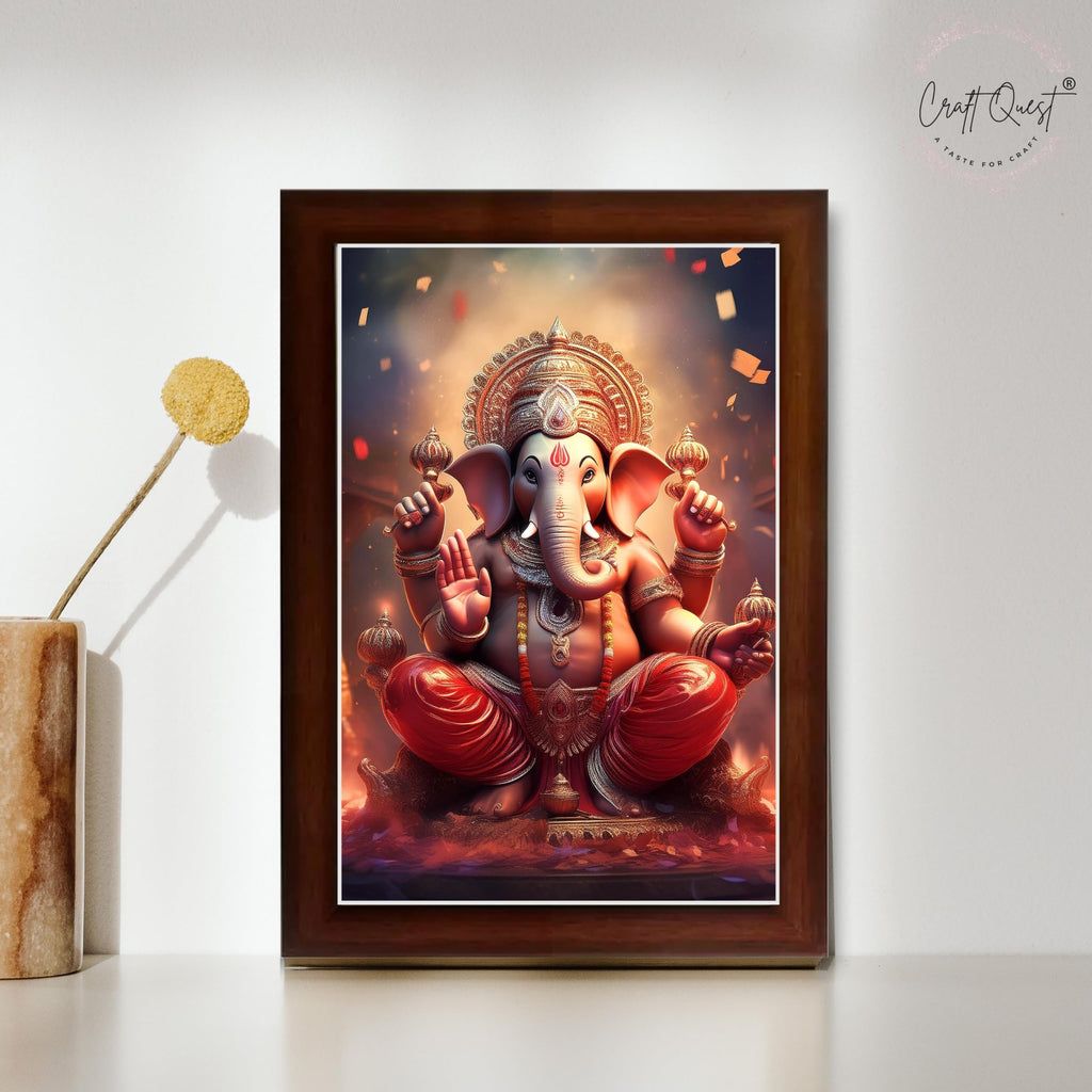 CRAFT QUEST Lord Ganesha Ji Laminated God Photo Frame Wall Decor Mandir Pooja Poster Religious Painting Divine Hindu Temple Decoration Spiritual Blessings Home Office Gift