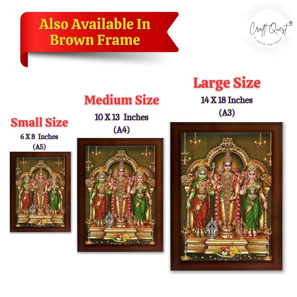 CRAFT QUEST Lord Murugan Valli Deivanai Subramanya Swamy Wall Painting Photo Framed | South God Picture Frame for Home, Office, Temple & Gifting, Decor