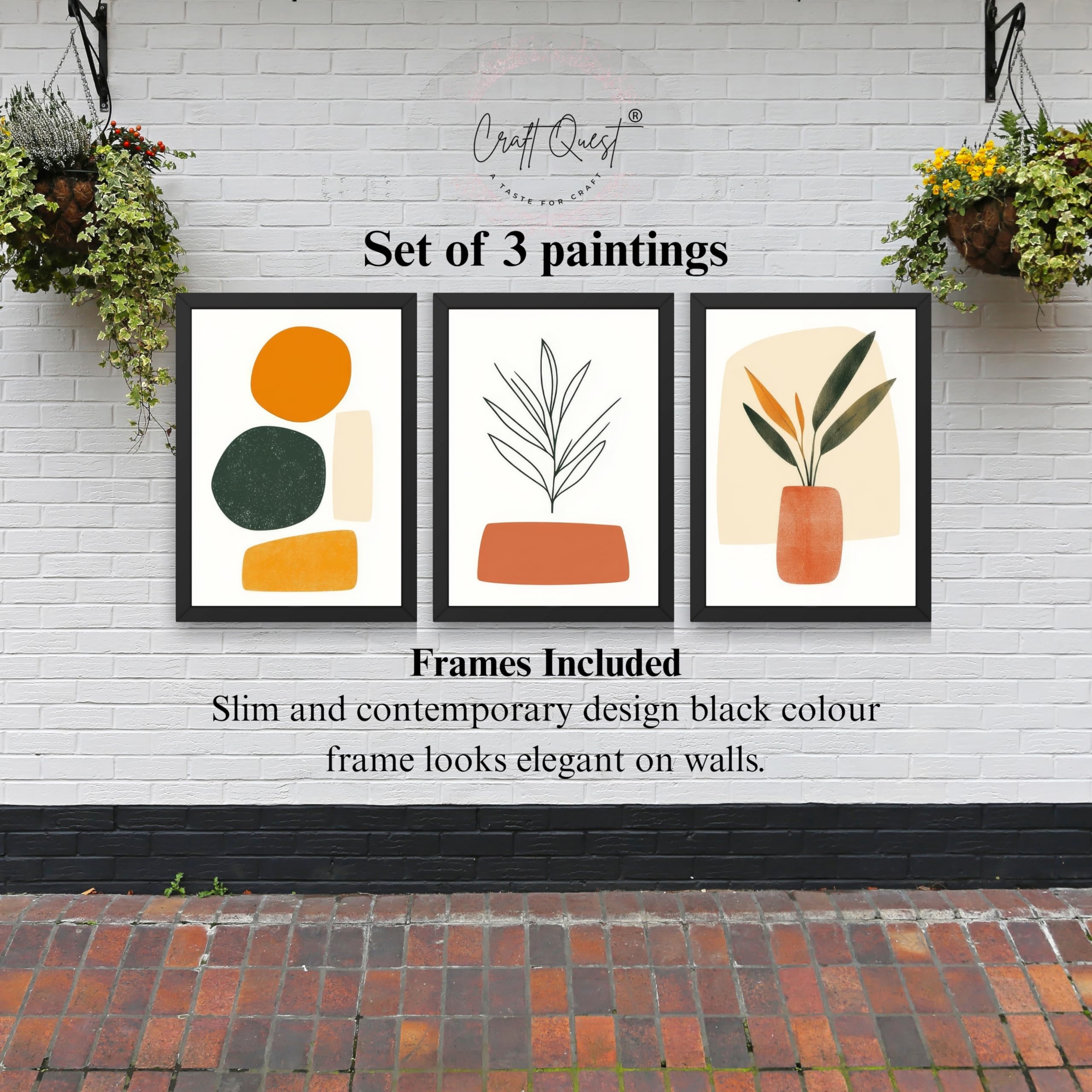 CRAFT QUEST SET OF 3 Organic Abstract Wall Art | Set of 3 Frames for Home Decoration | Ideal for Living Room, Bedroom & Offices