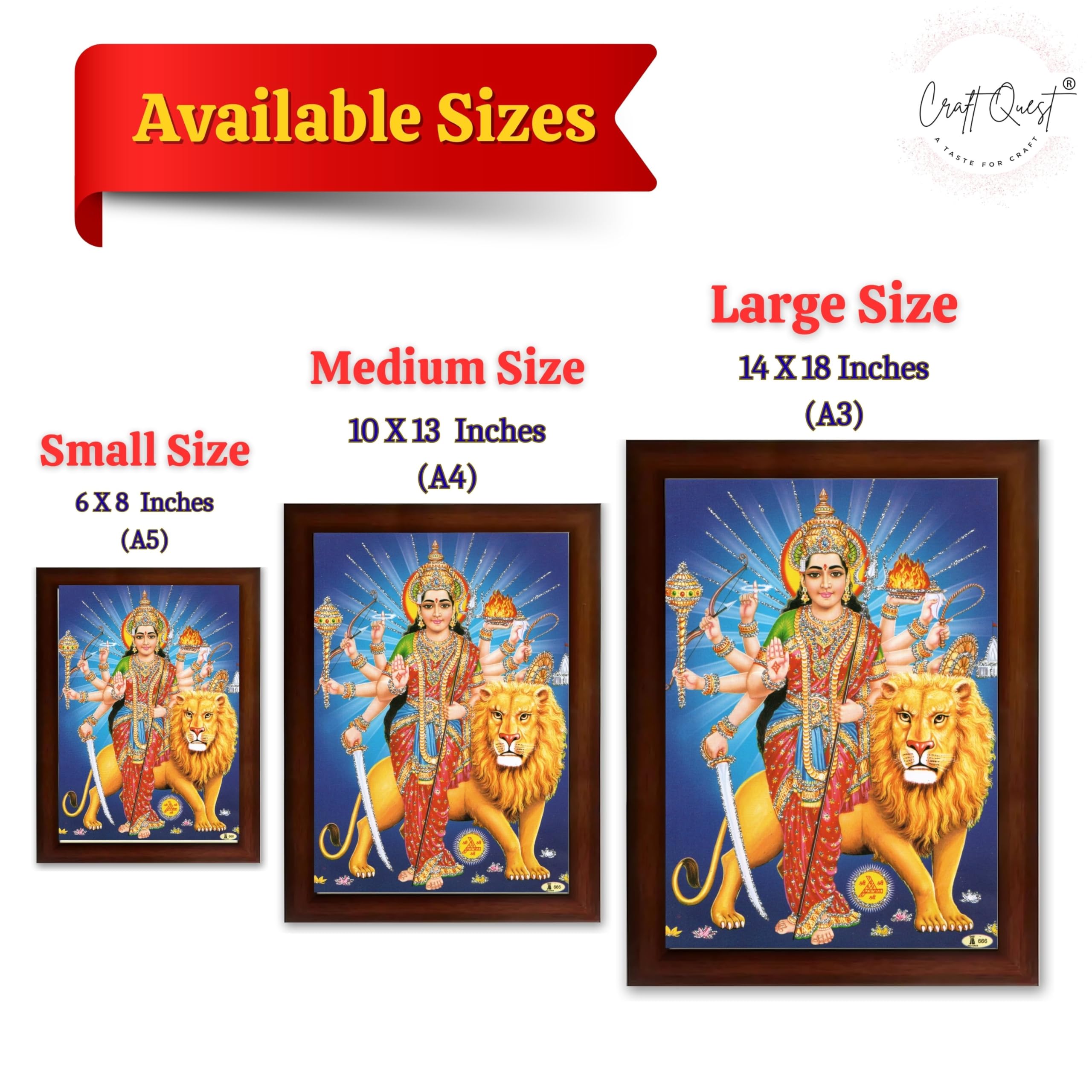 CRAFT QUEST Durga Maa MataJi Goddess Navdurga Wall Painting Framed Home and Pooja Décor