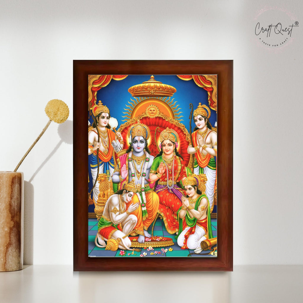 CRAFT QUEST Lord Shri Ram Darbar Sita Mata Parivar Family Wall Painting Framed Home and Pooja Decor