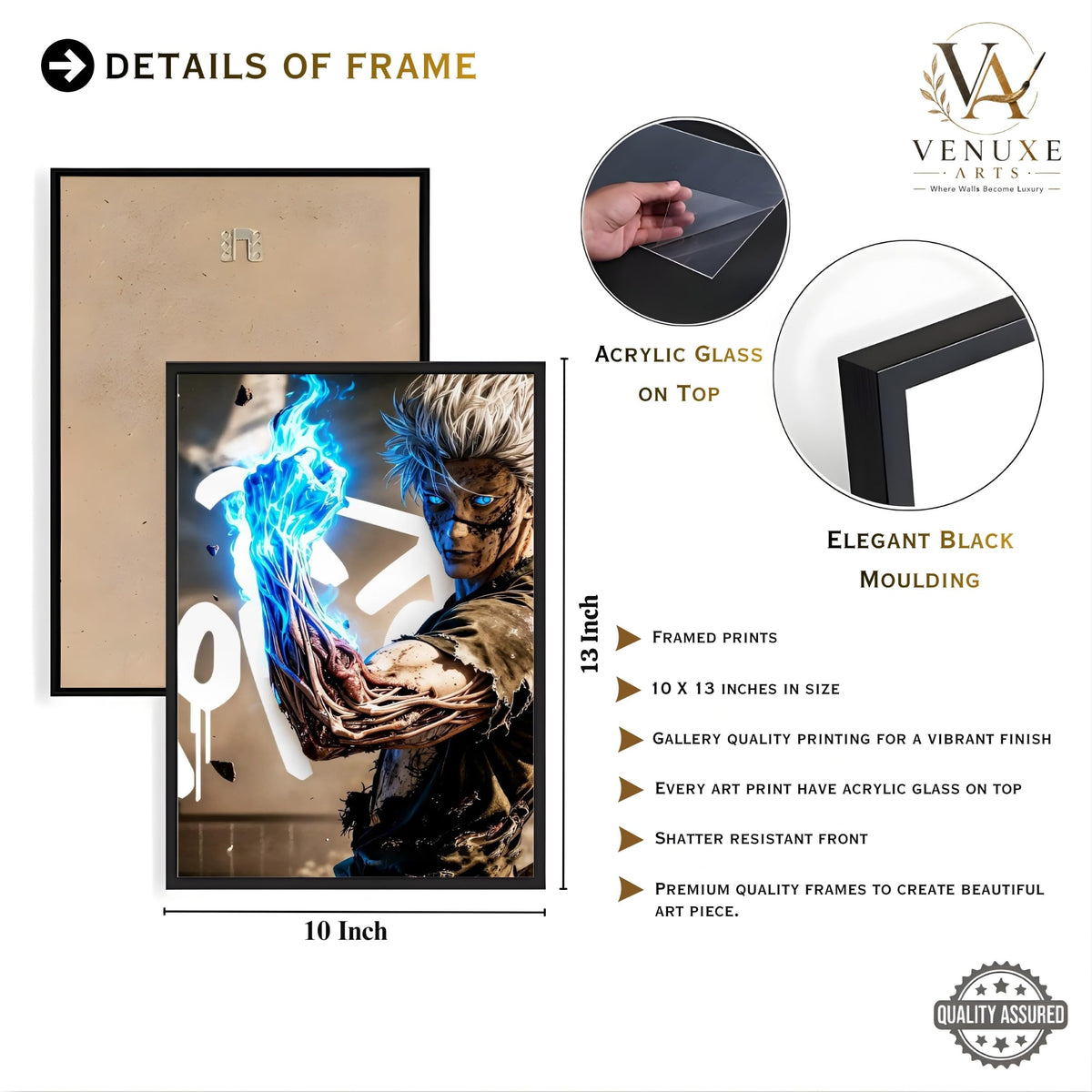 VENUXE ARTS Set Of 3 Anime Characters Wall Framed |Anime Characters Framed Poster for Living Room Bedroom Gaming Room Studio Wall Decor