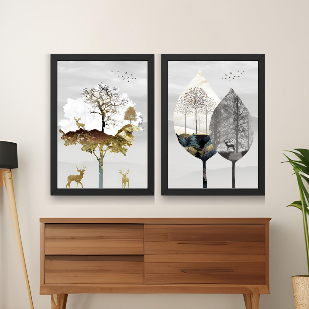 CRAFT QUEST Wall Art Decor Paintings | Set of 2 Modern art Wall Art Frames for Home Decoration | Ideal for Living Room, Bedroom & Office