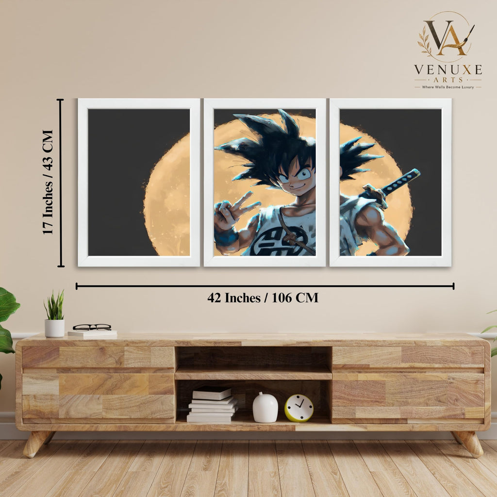 VENUXE ARTS Set Of 3 Anime Characters Wall Framed |Anime Characters Framed Poster for Living Room Bedroom Gaming Room Studio Wall Decor