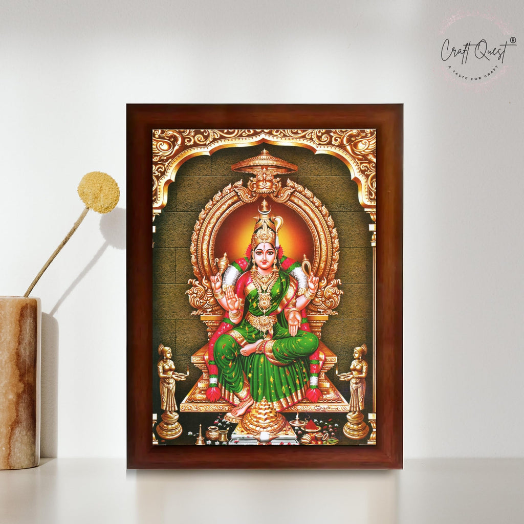 CRAFT QUEST Bhuvaneshwari Devi Amman Bhuvneshwari Mata Wall Painting Framed Home Decor | Religious Hindu God Picture Frame for Home, Office, Temple & Gifting