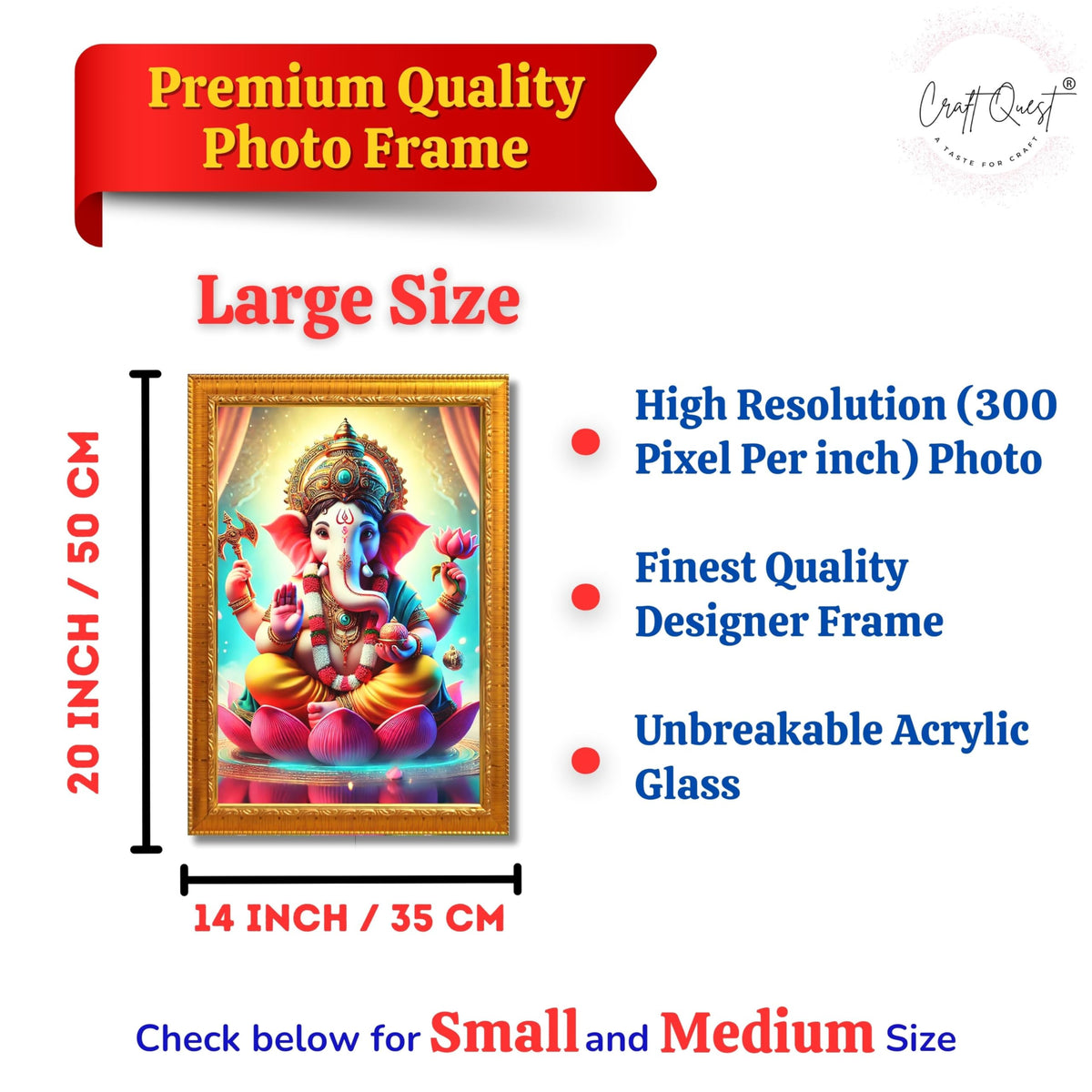 CRAFT QUEST Lord Ganesha Ji Laminated God Photo Frame Wall Decor Mandir Pooja Poster Religious Painting Home Office Gift GA-219