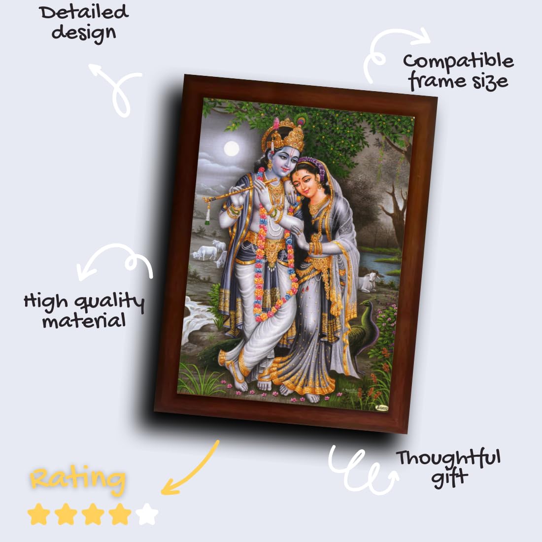 Craft Quest Radha Krishna Sparkle Coated Home Decorative Gift Item Framed Painting (10 X 14 Inches, Brown) RK1013-13