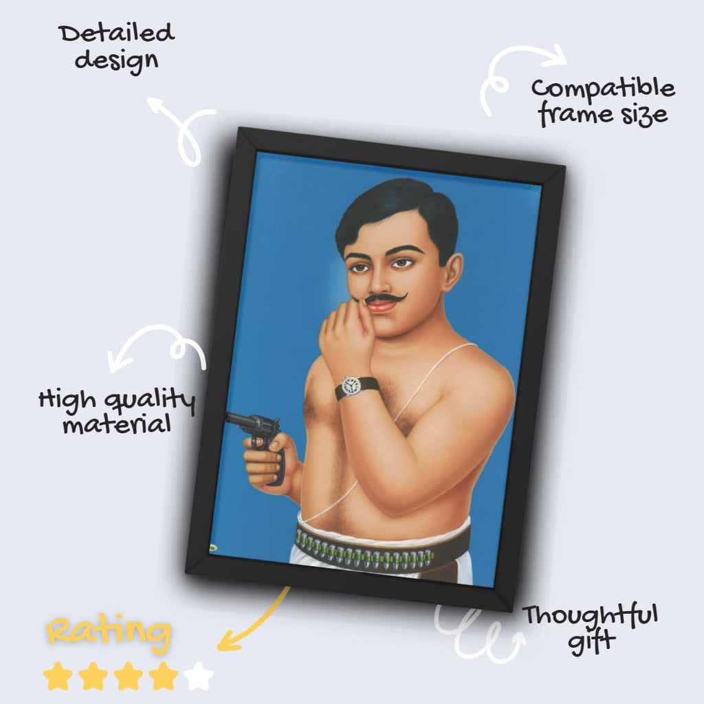 CRAFT QUEST Indian Freedom Fighter Chandra Shekhar Azad painting art Wood Frames with Acrylic Sheet (Glass, 10 X 14 Inches)