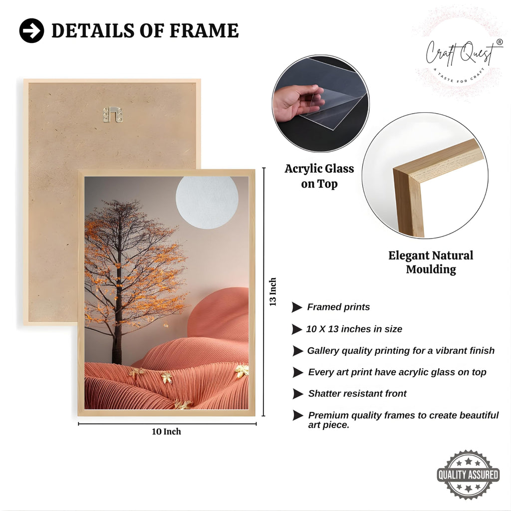 CRAFT QUEST Nature Inspired Autumn Minimalist Modern Wall Art | Set of 3 Frames for Home Decoration | Ideal for Living Room, Bedroom & Office