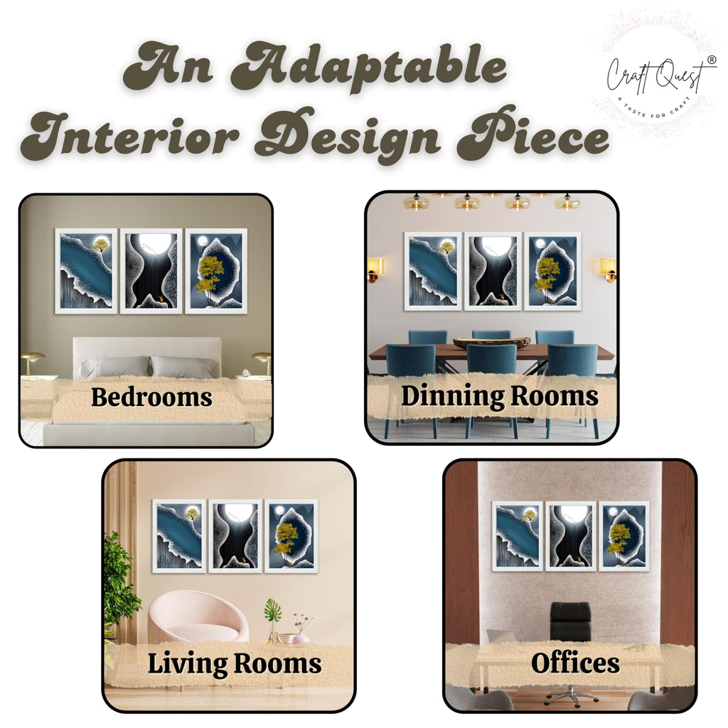 CRAFT QUEST Modern Art Abstract Fashionable Artwork Wall Art | Set of 3 Frames for Home Decoration | Ideal for Living Room, Bedroom & Offices